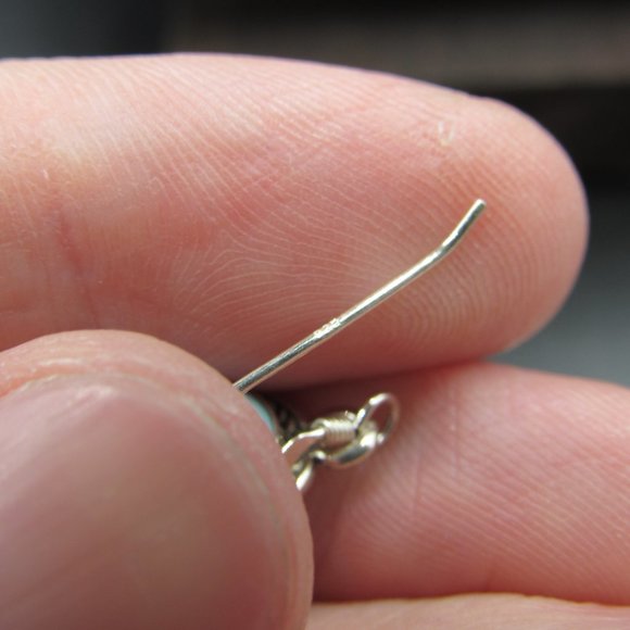 Sterling Silver Stone Light Blue Earrings Vintage - Picture 3 of 6